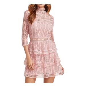 SHEINSIDE Pink Lace Crochet Mini Dress XS